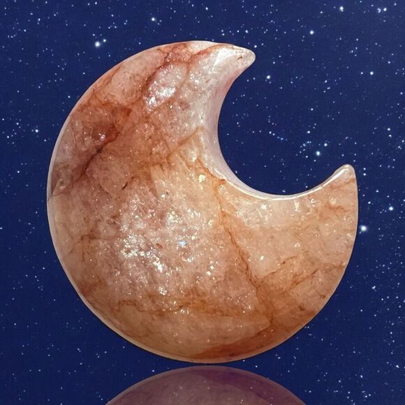 Fire Quartz Crystal Crescent‎ Moon (2) - Picture 1 of 11